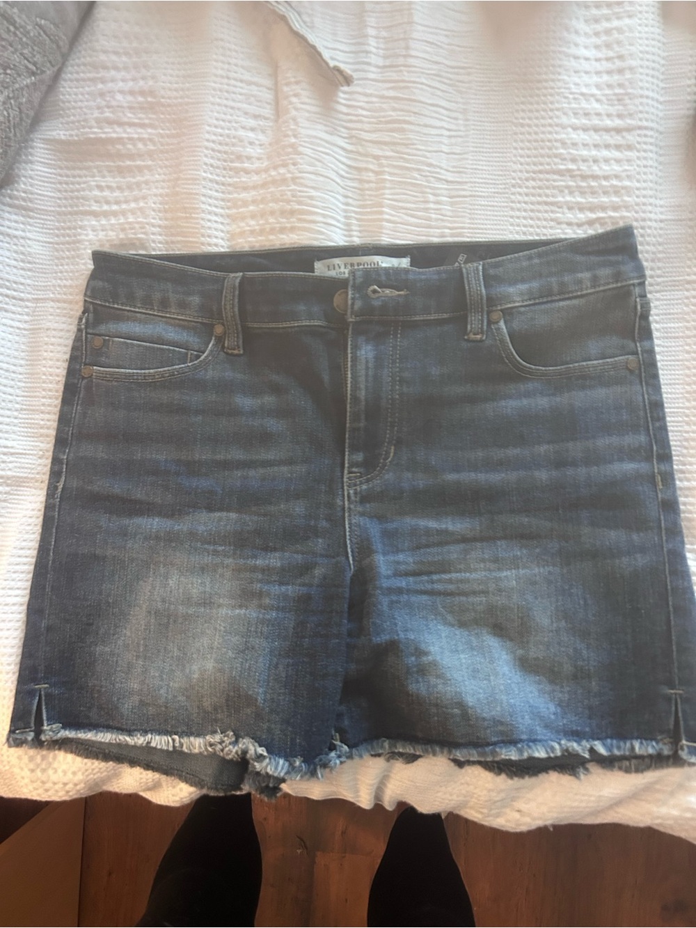 Liverpool Denim Dhorts with Frayed Hem - Blue
